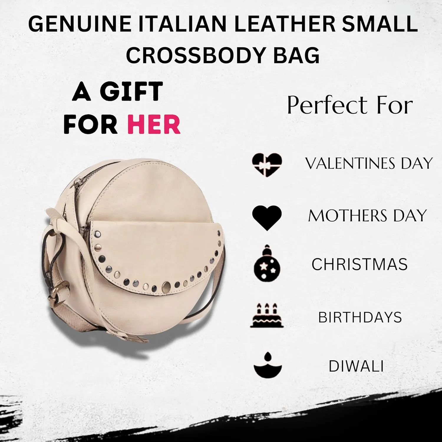 Genuine Italian Leather Boho Studded Round Crossbody Sling Bag - Stylish, Durable, & Perfect for Everyday Use for women