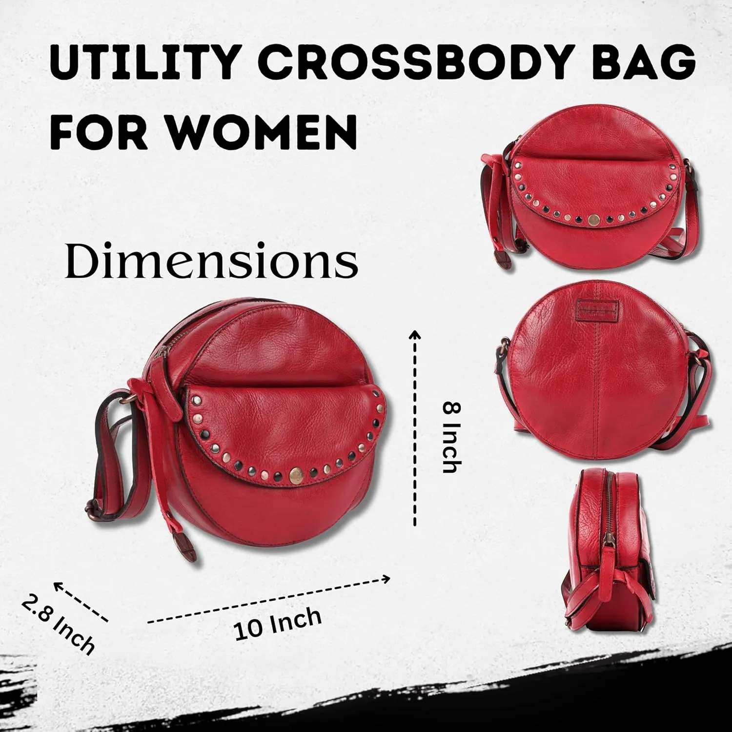 Genuine Italian Leather Boho Studded Round Crossbody Sling Bag - Stylish, Durable, & Perfect for Everyday Use for women