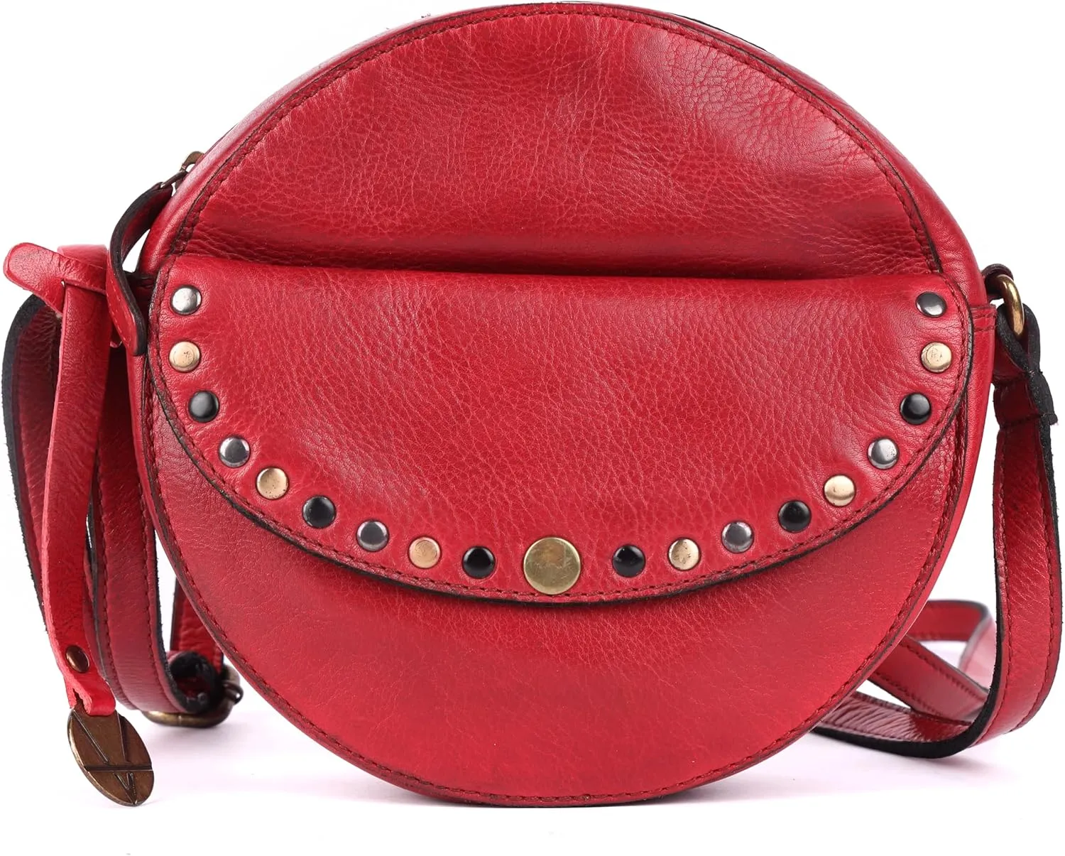 Genuine Italian Leather Boho Studded Round Crossbody Sling Bag - Stylish, Durable, & Perfect for Everyday Use for women