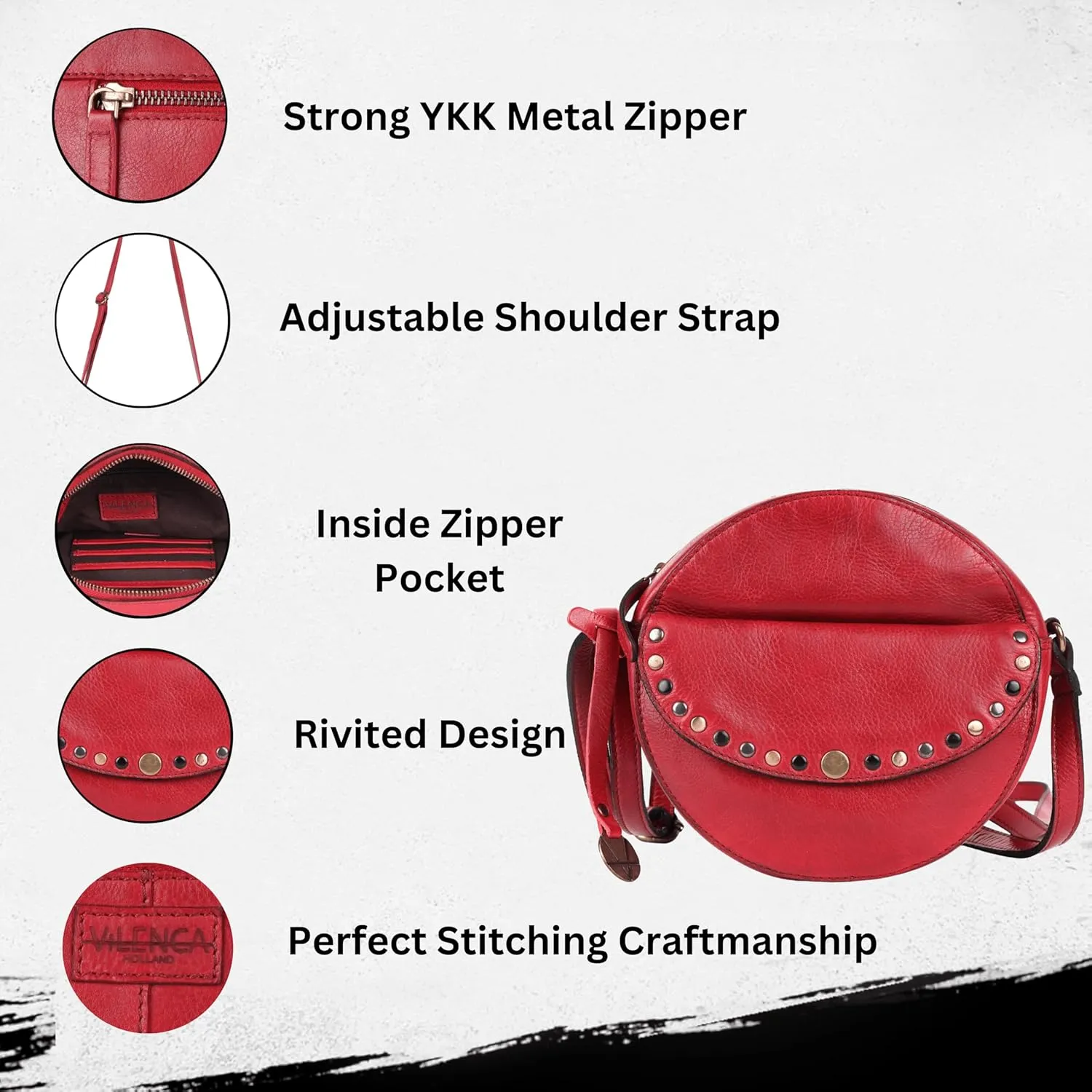 Genuine Italian Leather Boho Studded Round Crossbody Sling Bag - Stylish, Durable, & Perfect for Everyday Use for women