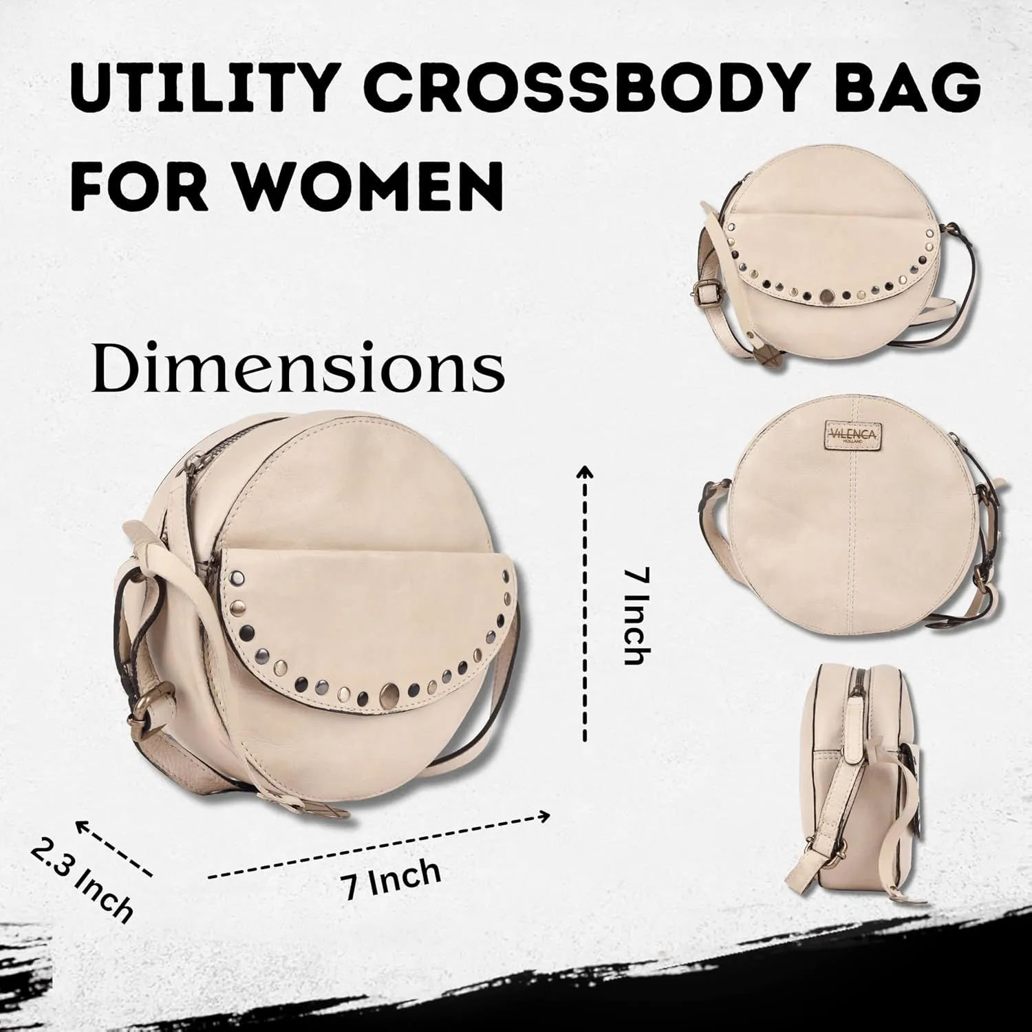 Genuine Italian Leather Boho Studded Round Crossbody Sling Bag - Stylish, Durable, & Perfect for Everyday Use for women