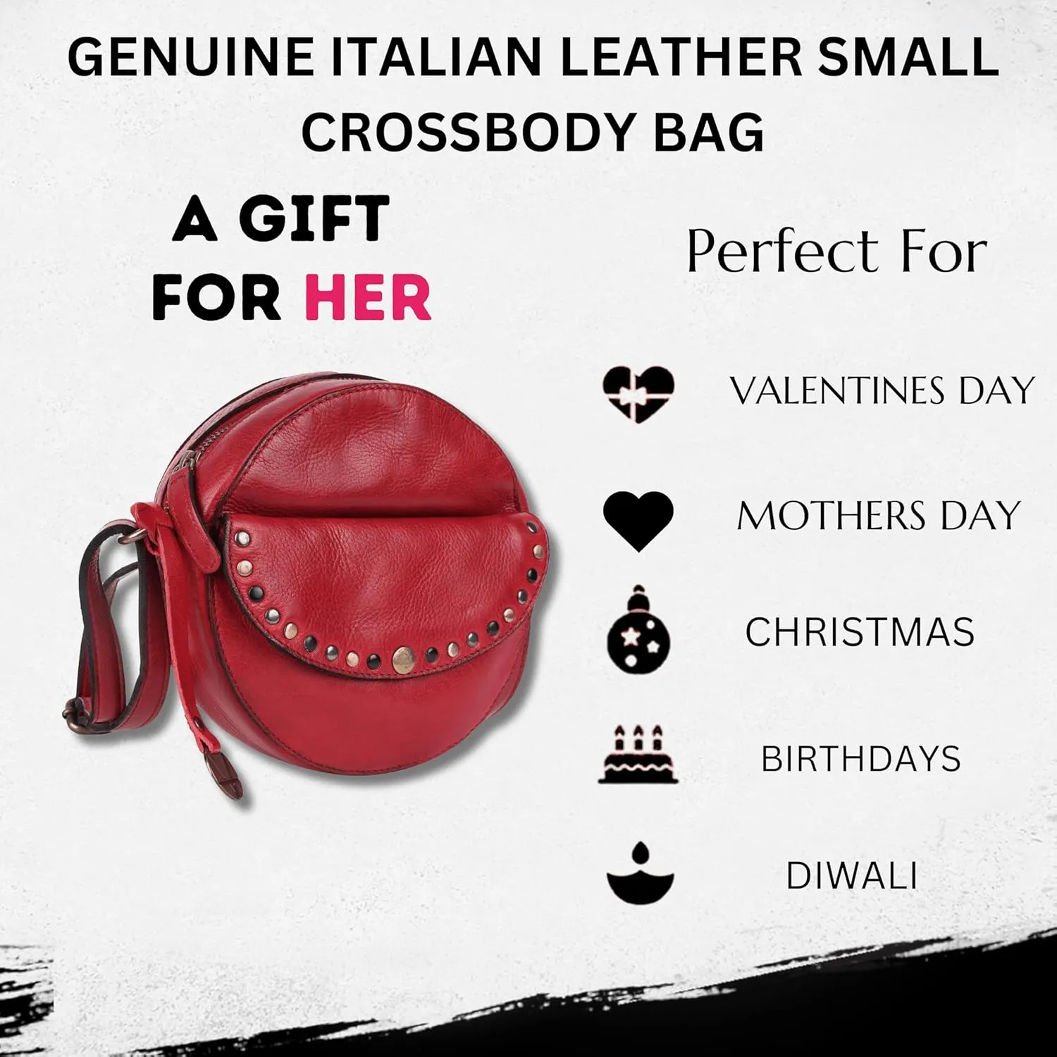 Genuine Italian Leather Boho Studded Round Crossbody Sling Bag - Stylish, Durable, & Perfect for Everyday Use for women