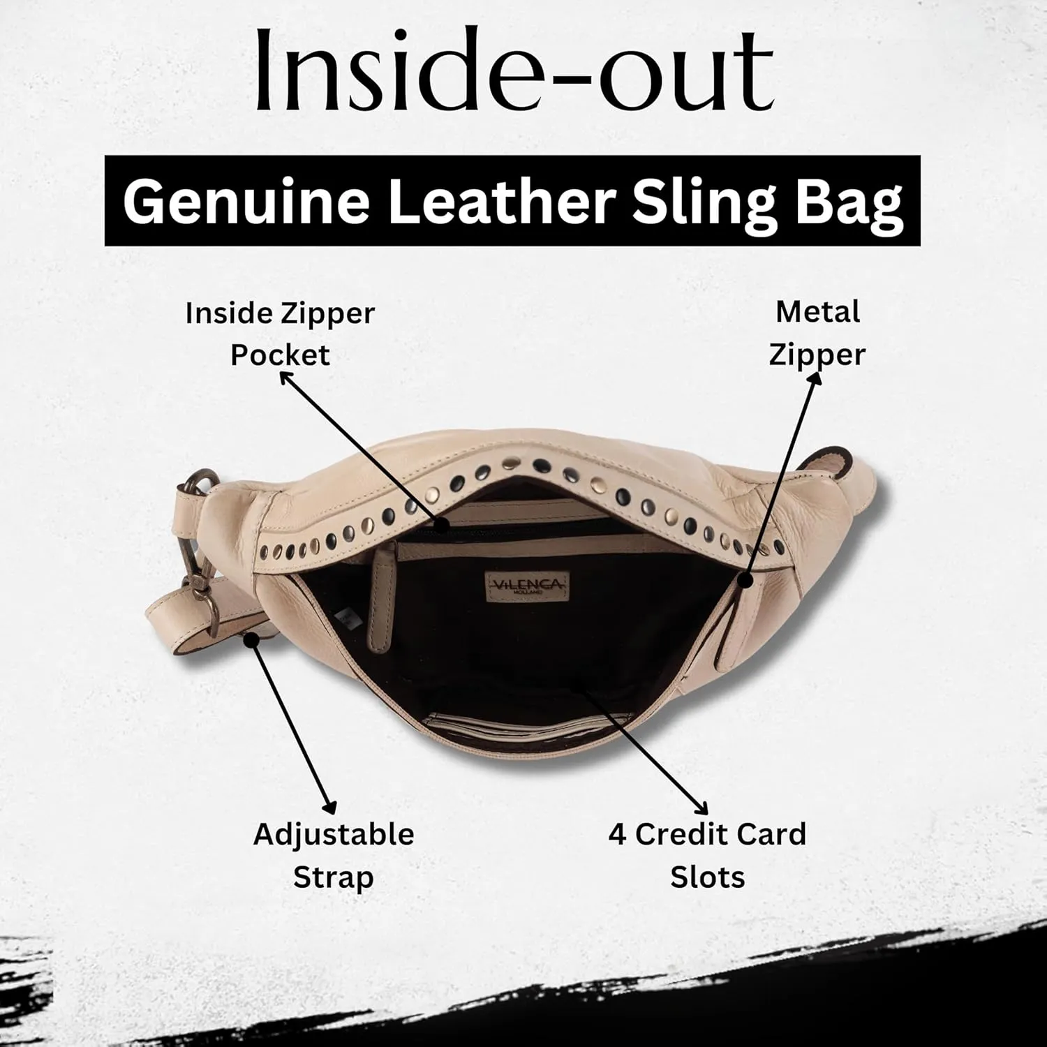 Genuine Italian Leather Boho Studded Waist Bag – Stylish & Durable Unisex Travel Fanny Pack for Essentials (Beige)