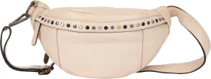 Genuine Italian Leather Boho Studded Waist Bag – Stylish & Durable Unisex Travel Fanny Pack for Essentials (Beige)