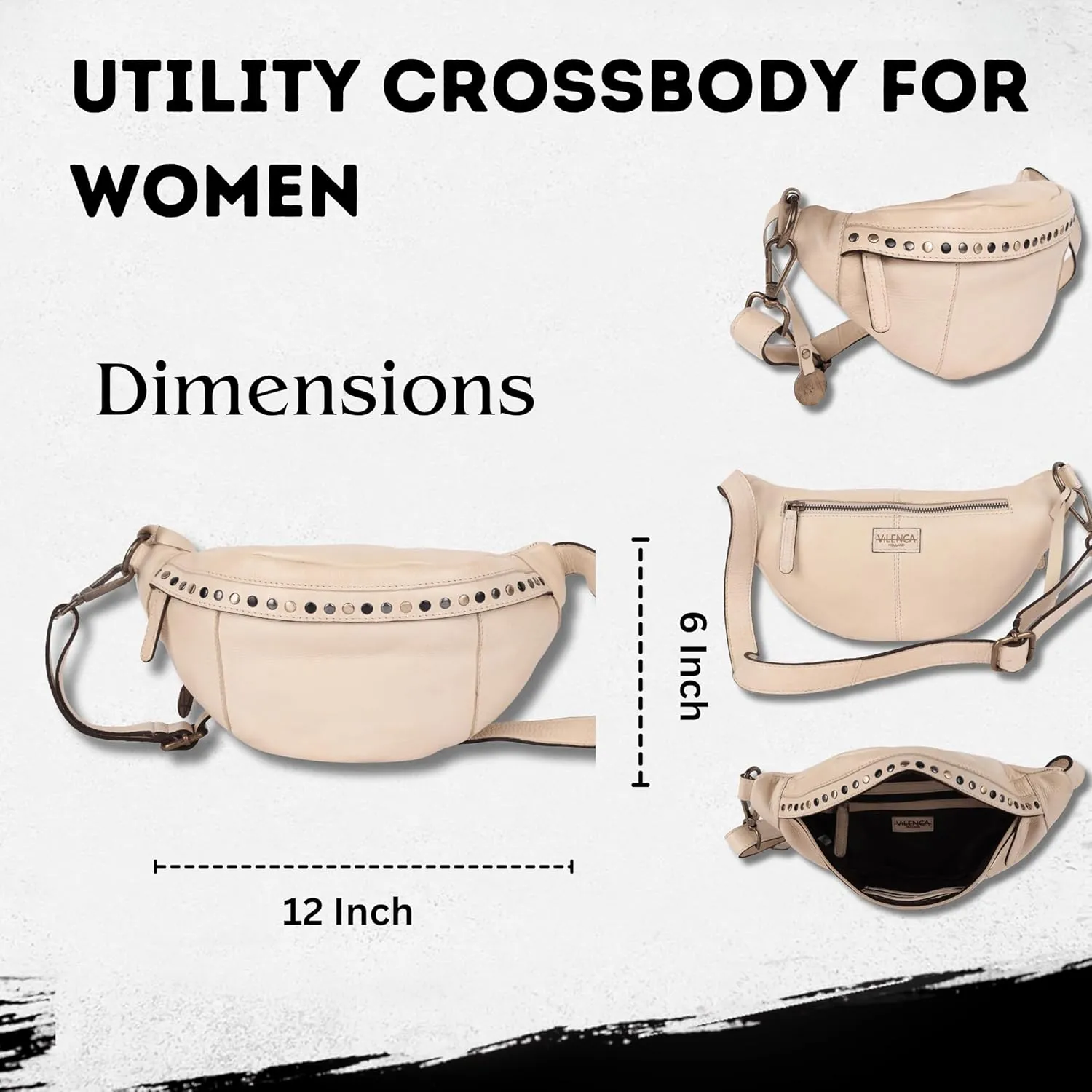 Genuine Italian Leather Boho Studded Waist Bag – Stylish & Durable Unisex Travel Fanny Pack for Essentials (Beige)