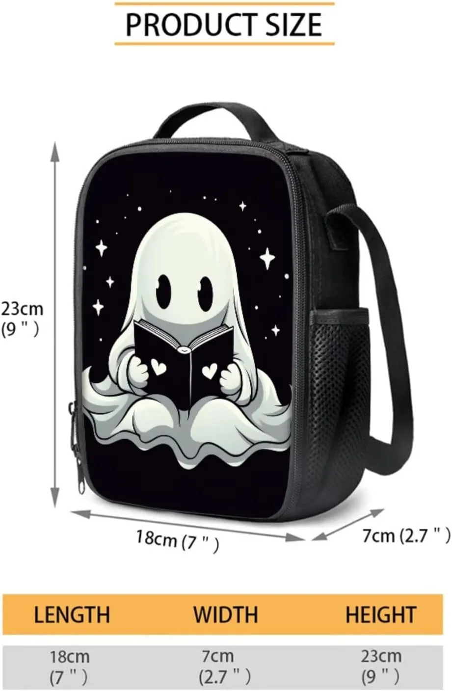 Ghost Print Backpack and Lunch Box Set Boys Kids Book Bag Multi Compartments Not Pressure Shoulder Lunch Bag Cup Cover Pencil Pounch Essentials for Preschool Students