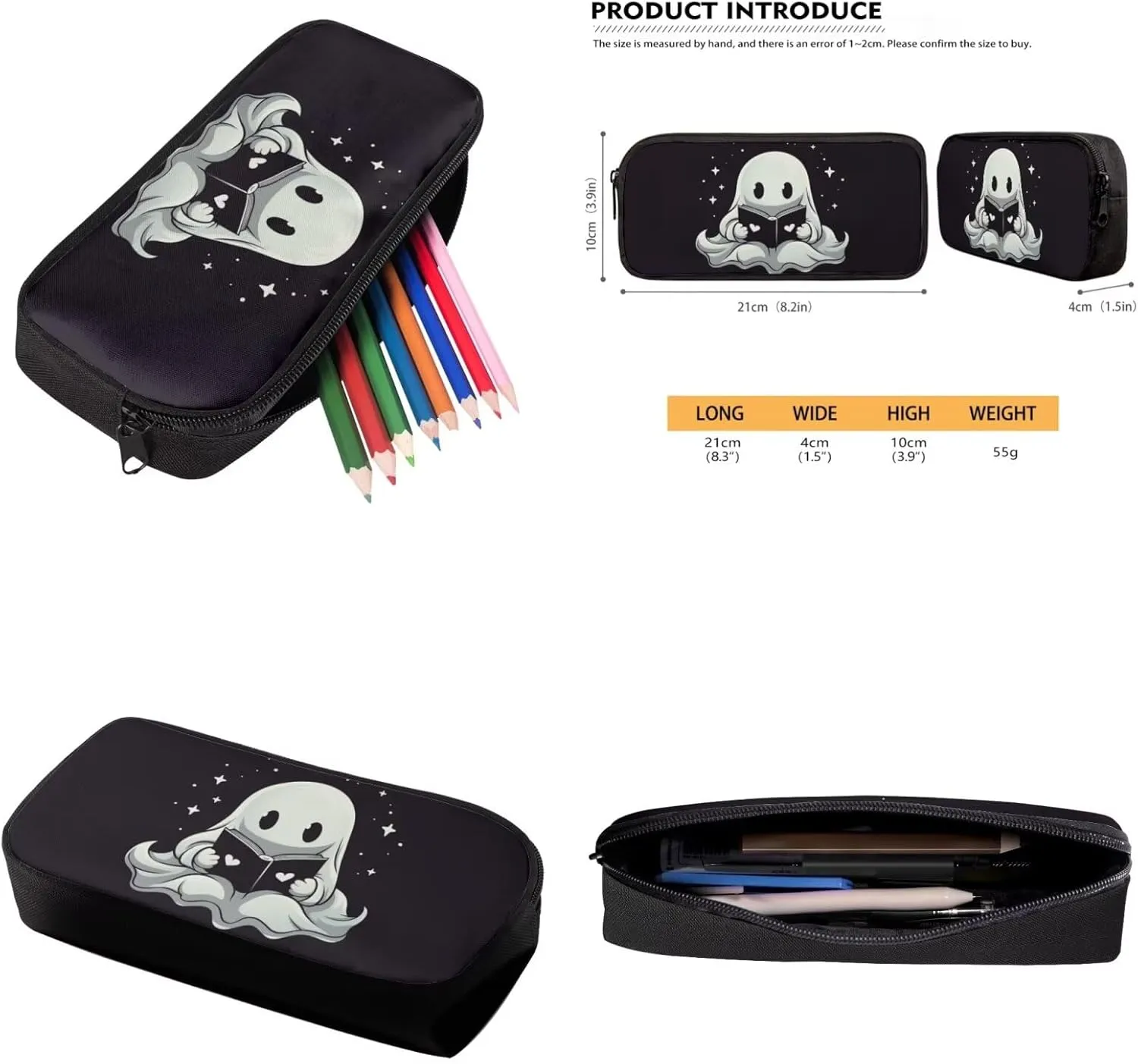 Ghost Print Backpack and Lunch Box Set Boys Kids Book Bag Multi Compartments Not Pressure Shoulder Lunch Bag Cup Cover Pencil Pounch Essentials for Preschool Students
