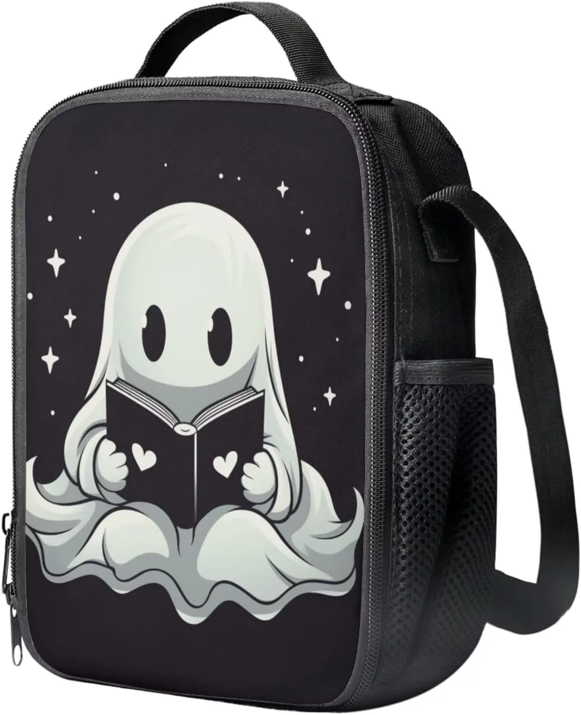 Ghost Print Backpack and Lunch Box Set Boys Kids Book Bag Multi Compartments Not Pressure Shoulder Lunch Bag Cup Cover Pencil Pounch Essentials for Preschool Students