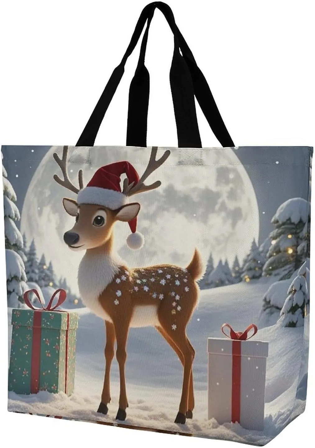 Gift Deer Printed Large Capacity Shoulder Handbags Beach Tote Bags Shopping Storage Bag Washable Bag for Women Travel