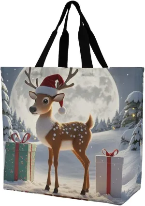 Gift Deer Printed Large Capacity Shoulder Handbags Beach Tote Bags Shopping Storage Bag Washable Bag for Women Travel