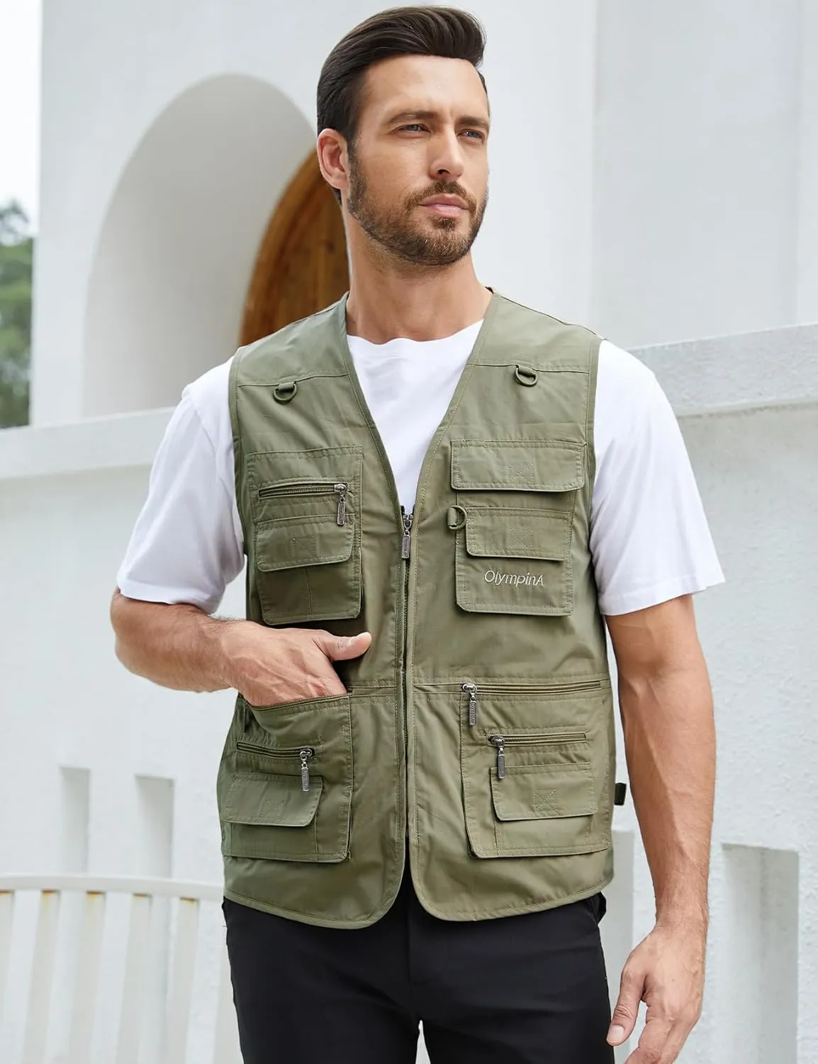 Gihuo Men's Fishing Vest Utility Safari Travel Vest with Pockets Outdoor Work Photo Cargo Fly Summer Vest