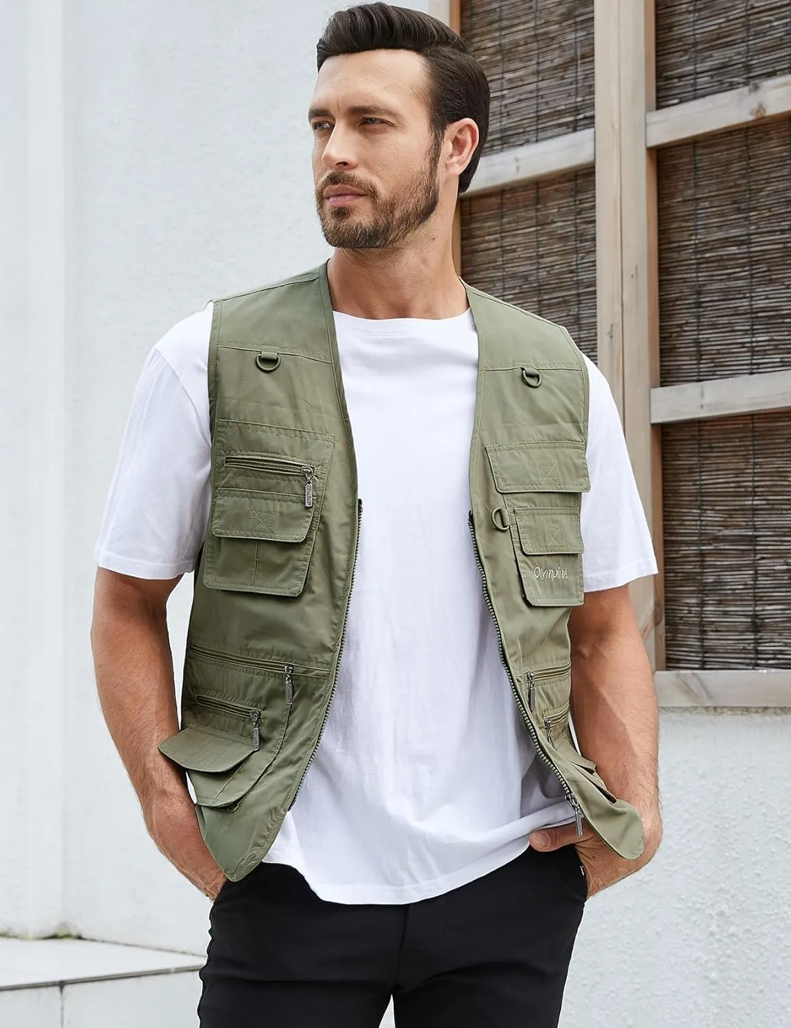 Gihuo Men's Fishing Vest Utility Safari Travel Vest with Pockets Outdoor Work Photo Cargo Fly Summer Vest
