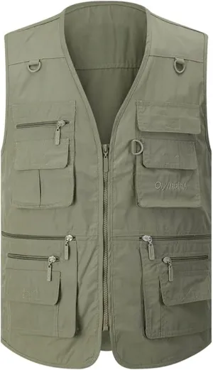 Gihuo Men's Fishing Vest Utility Safari Travel Vest with Pockets Outdoor Work Photo Cargo Fly Summer Vest