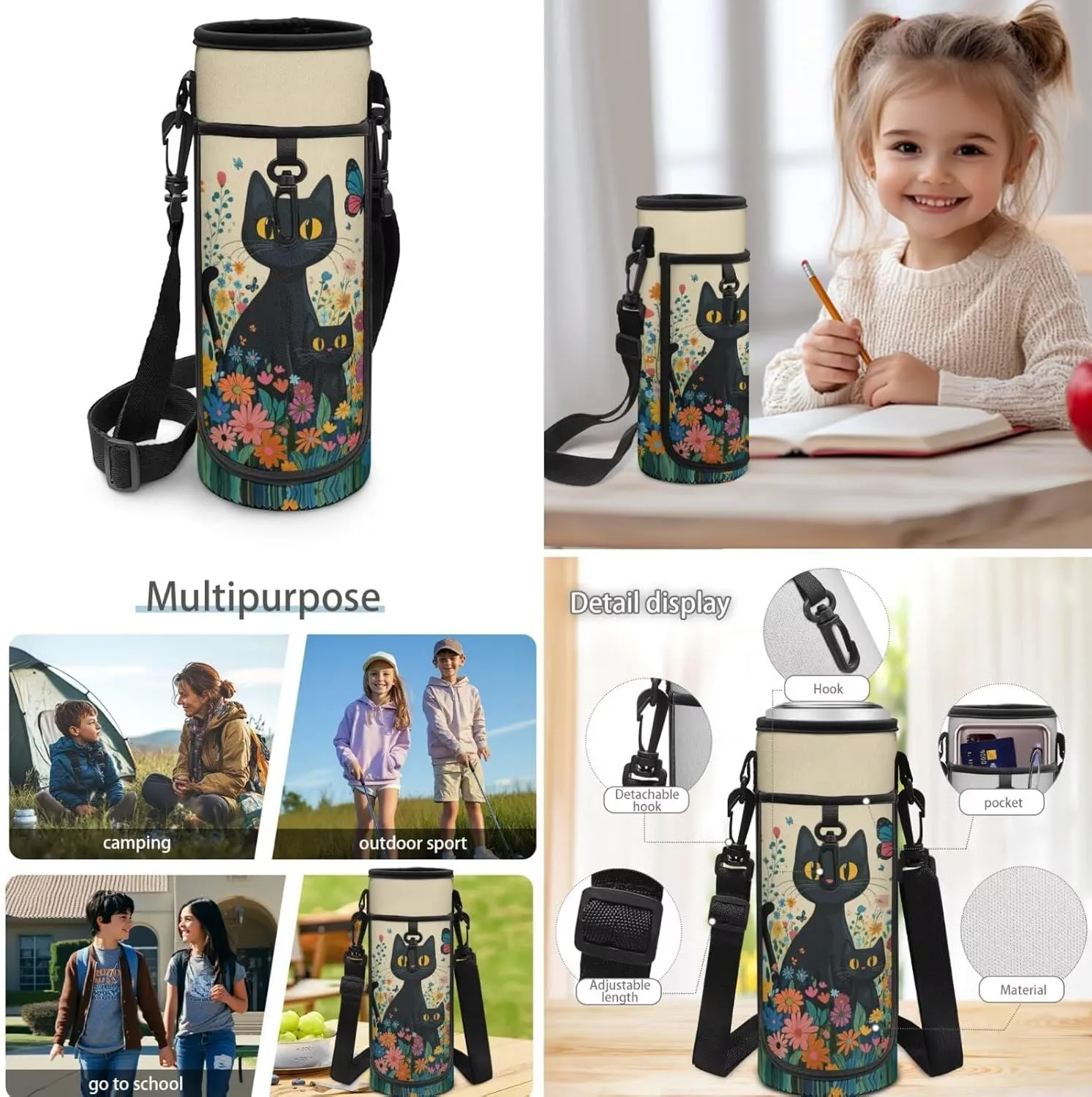 Girl Backpacks Ages 8-12 Cat Backpack and Lunch Box for Girls Butterfly Backpack Set Cute Backpack for 6th Grade Girls Bookbag for Elementary Kids Book Bag Back to School Gifts
