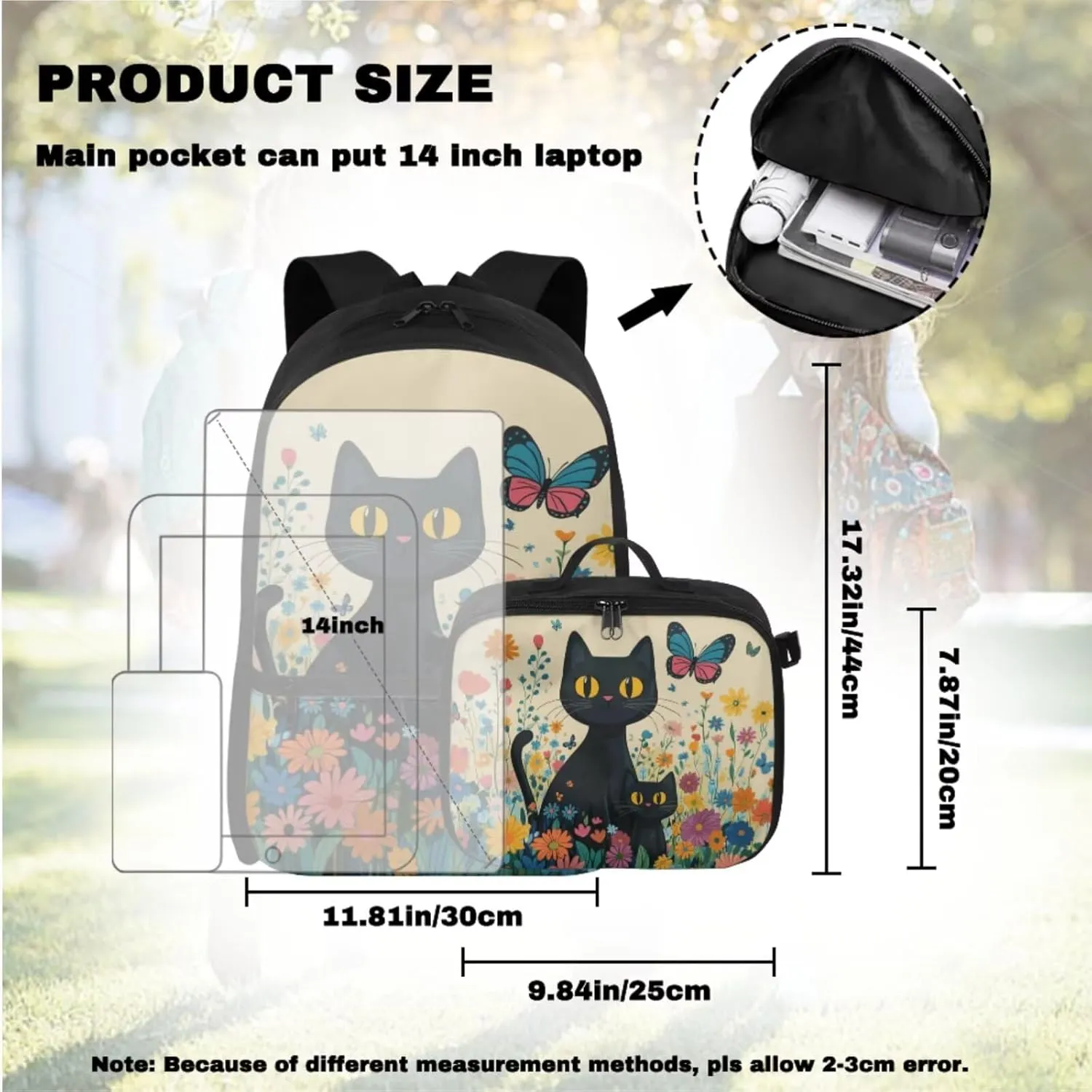 Girl Backpacks Ages 8-12 Cat Backpack and Lunch Box for Girls Butterfly Backpack Set Cute Backpack for 6th Grade Girls Bookbag for Elementary Kids Book Bag Back to School Gifts