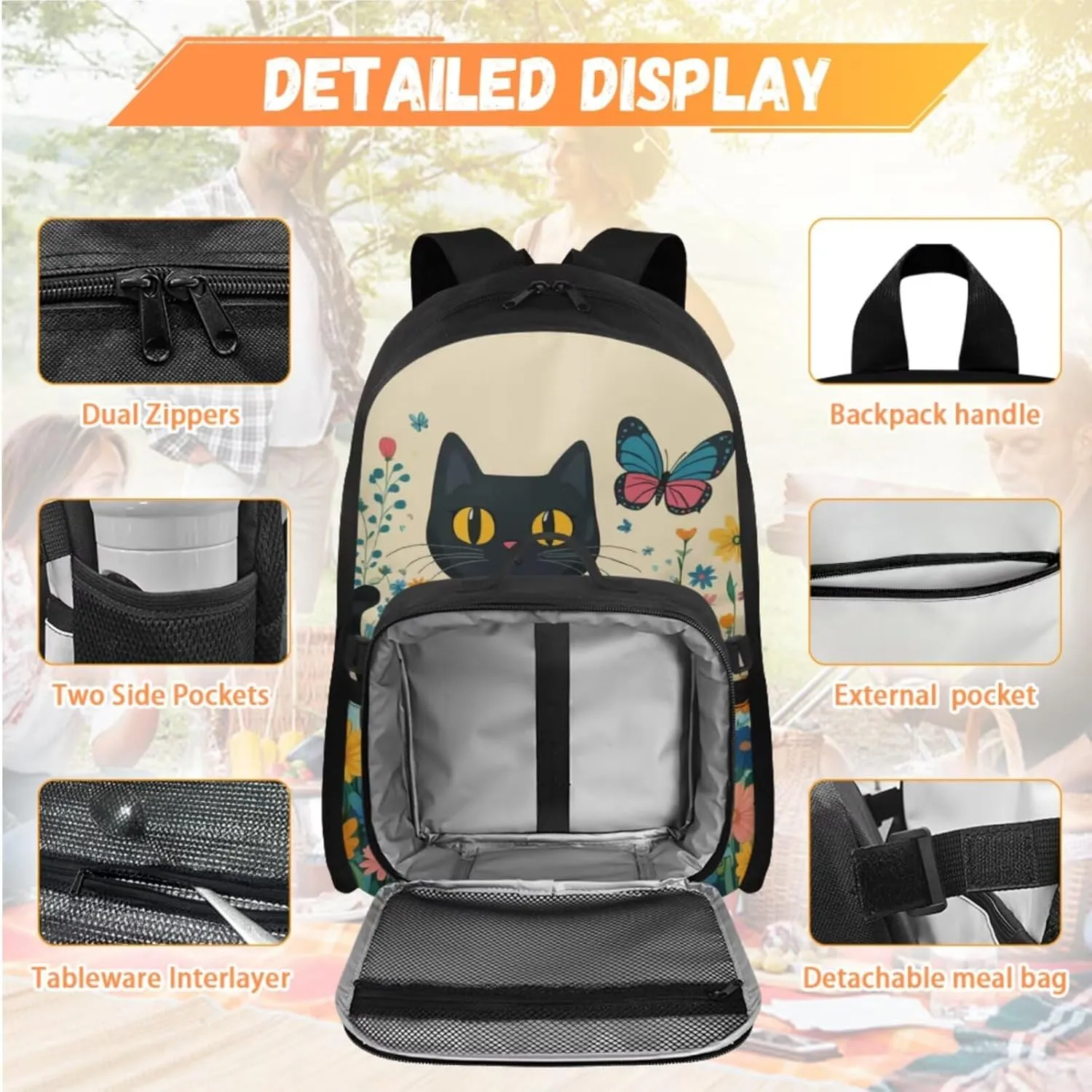 Girl Backpacks Ages 8-12 Cat Backpack and Lunch Box for Girls Butterfly Backpack Set Cute Backpack for 6th Grade Girls Bookbag for Elementary Kids Book Bag Back to School Gifts