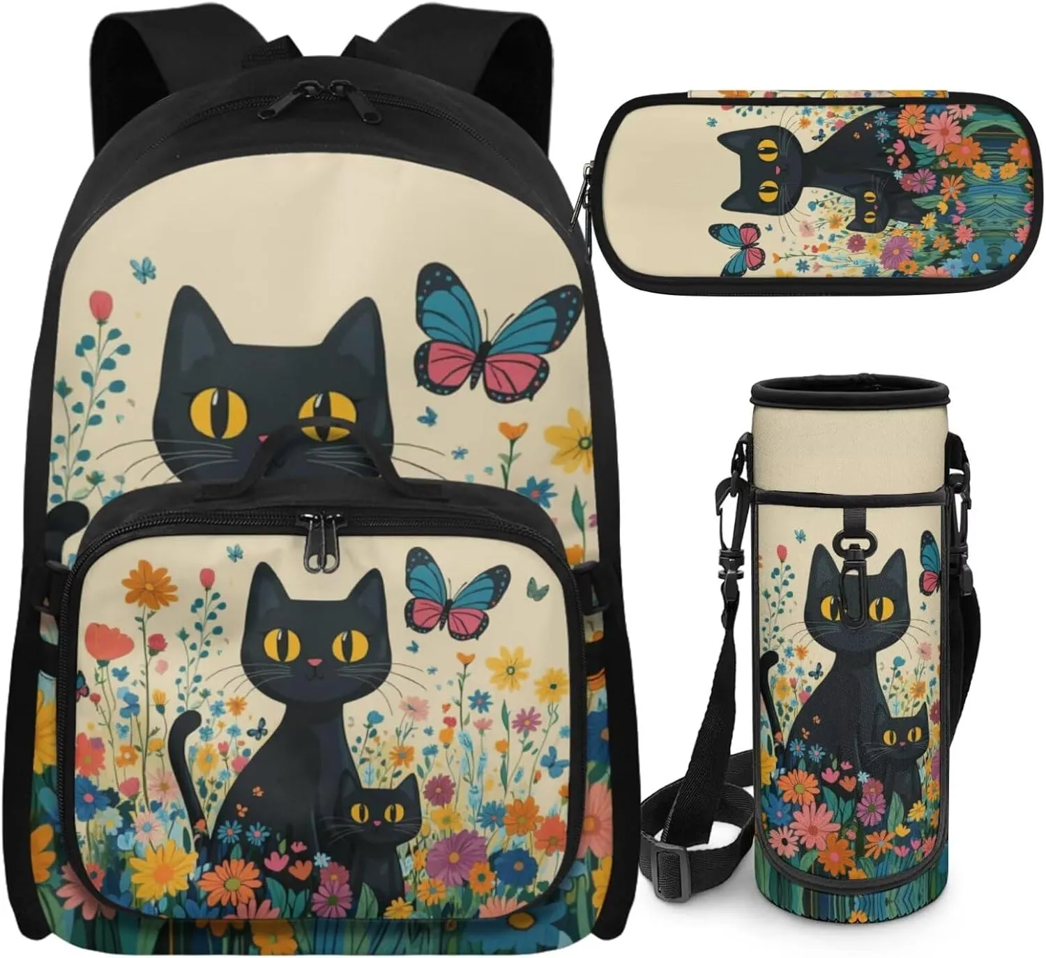 Girl Backpacks Ages 8-12 Cat Backpack and Lunch Box for Girls Butterfly Backpack Set Cute Backpack for 6th Grade Girls Bookbag for Elementary Kids Book Bag Back to School Gifts