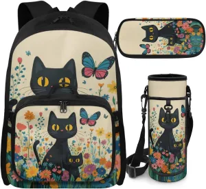 Girl Backpacks Ages 8-12 Cat Backpack and Lunch Box for Girls Butterfly Backpack Set Cute Backpack for 6th Grade Girls Bookbag for Elementary Kids Book Bag Back to School Gifts
