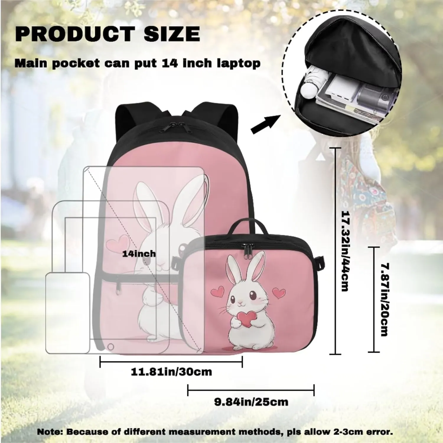 Girls Backpacks Ages 8-10 Bunny Backpack for Kids Little Girl School Backpack for Girls with Lunch Box Set for Active Kids Primary School Back Pack with Pencil Case Water Bottle Sleeve