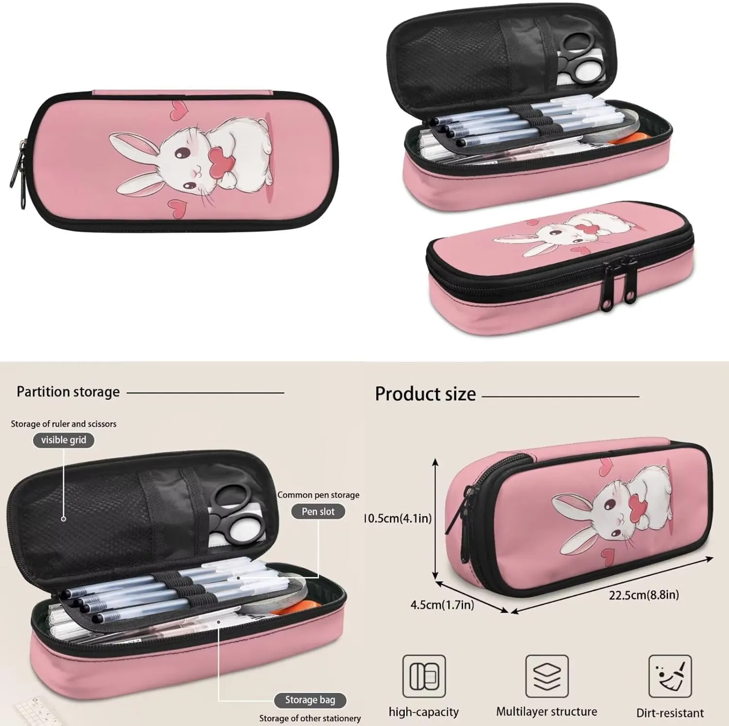 Girls Backpacks Ages 8-10 Bunny Backpack for Kids Little Girl School Backpack for Girls with Lunch Box Set for Active Kids Primary School Back Pack with Pencil Case Water Bottle Sleeve