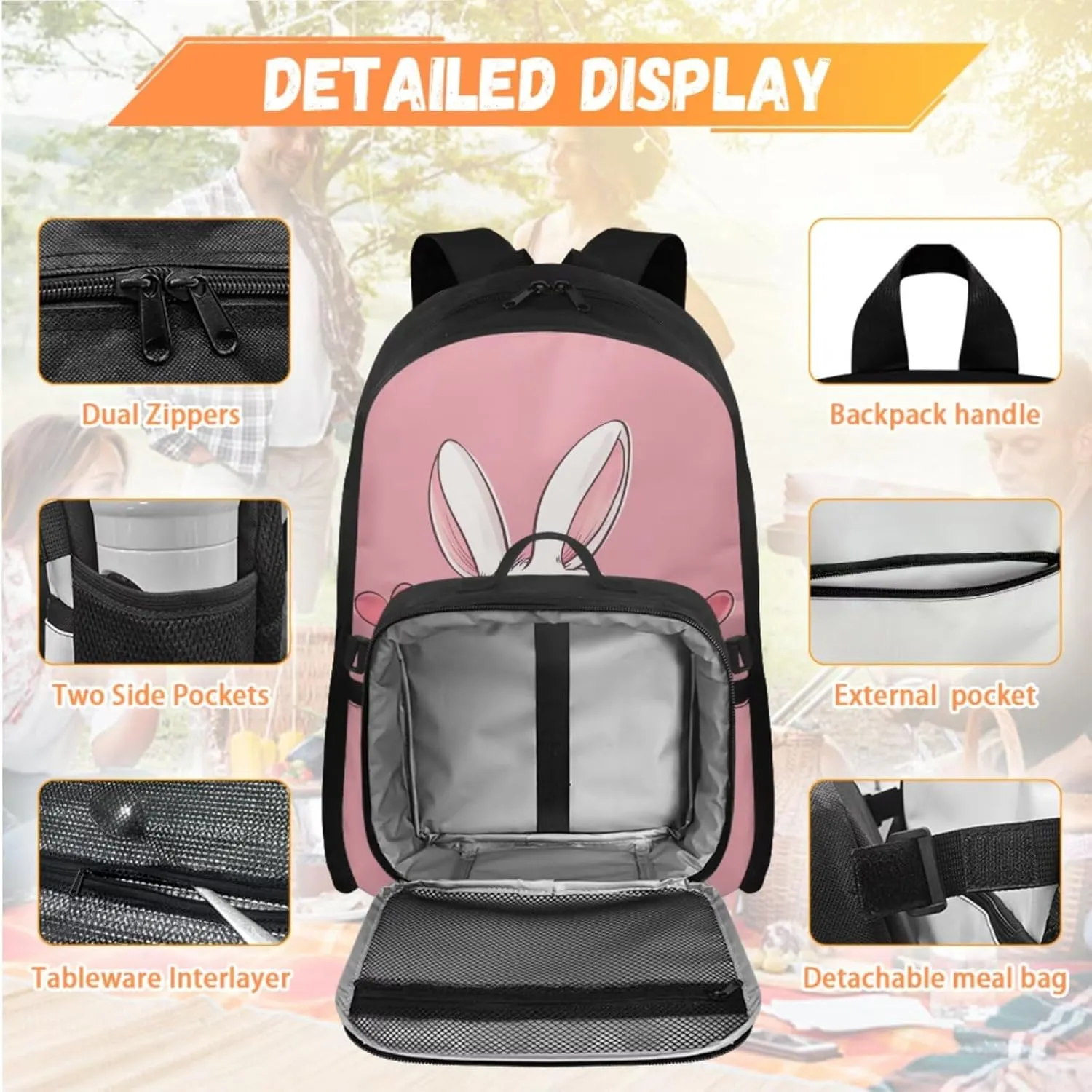 Girls Backpacks Ages 8-10 Bunny Backpack for Kids Little Girl School Backpack for Girls with Lunch Box Set for Active Kids Primary School Back Pack with Pencil Case Water Bottle Sleeve