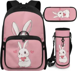 Girls Backpacks Ages 8-10 Bunny Backpack for Kids Little Girl School Backpack for Girls with Lunch Box Set for Active Kids Primary School Back Pack with Pencil Case Water Bottle Sleeve