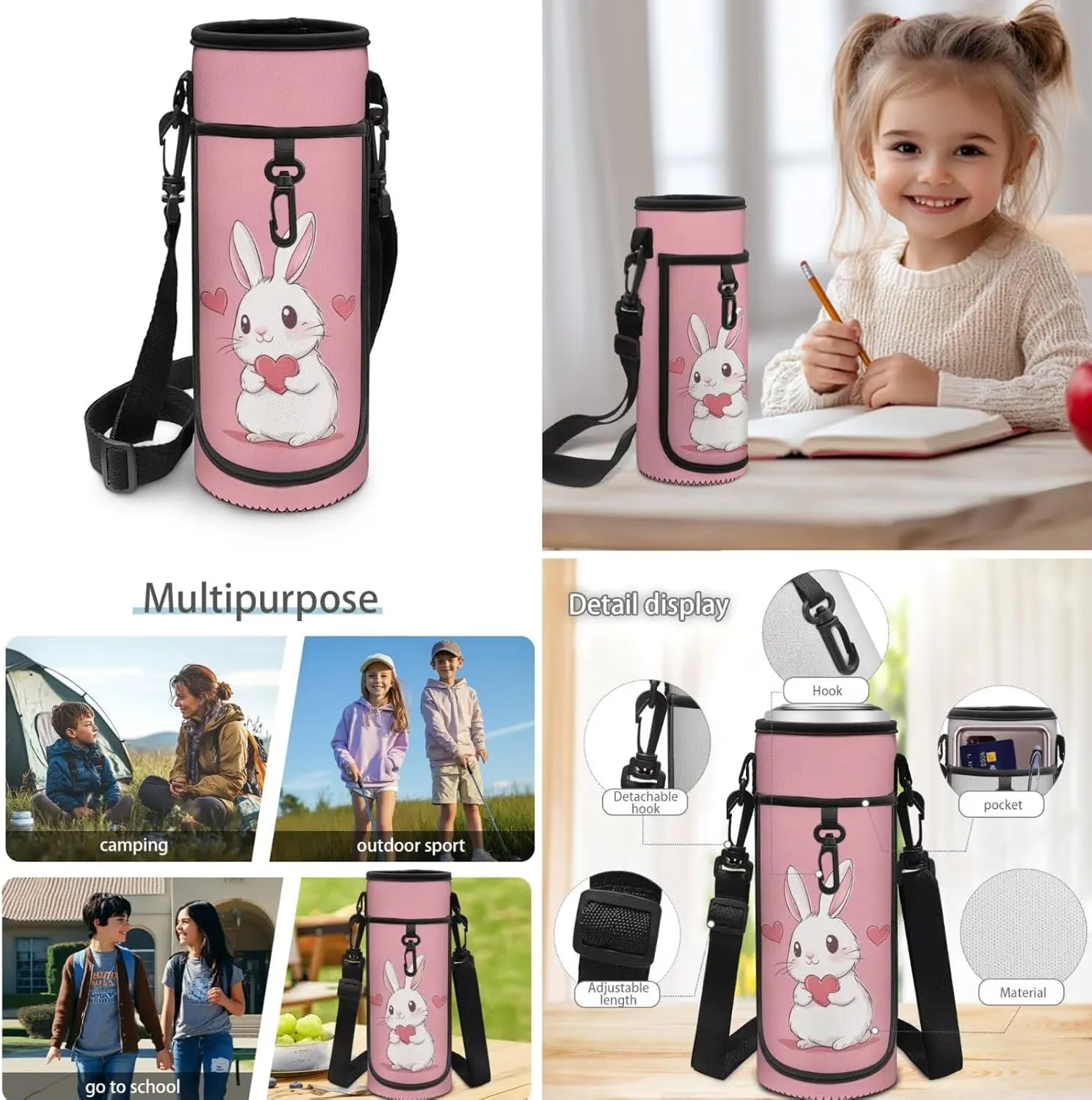 Girls Backpacks Ages 8-10 Bunny Backpack for Kids Little Girl School Backpack for Girls with Lunch Box Set for Active Kids Primary School Back Pack with Pencil Case Water Bottle Sleeve