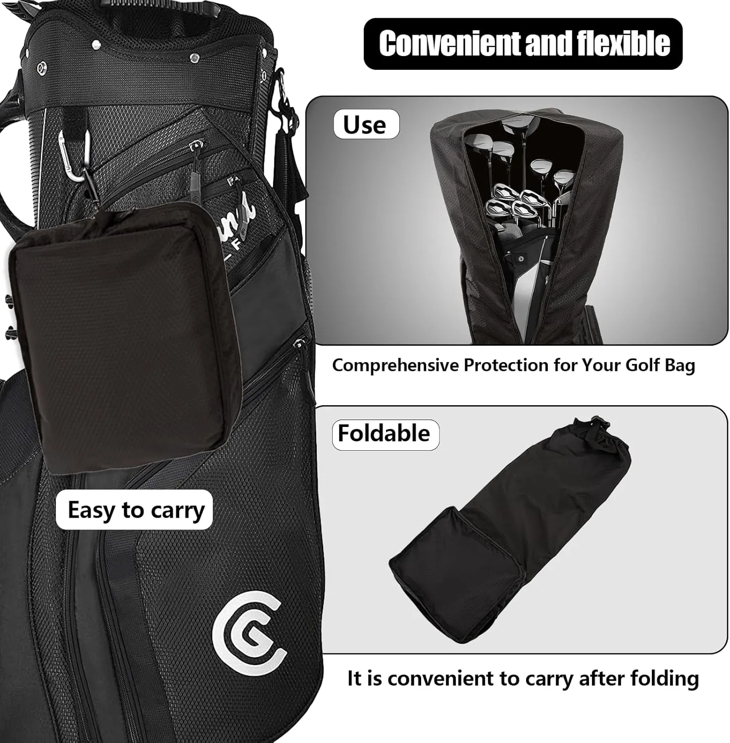 Golf Bag Travel Rain Cover,Golf Bag Rain Cover,Premium Waterproof Lightweight Foldable Easy-clean Durabale Dustproof Protection Traveling Club Covers Airplane Carts Travel Universal Fit