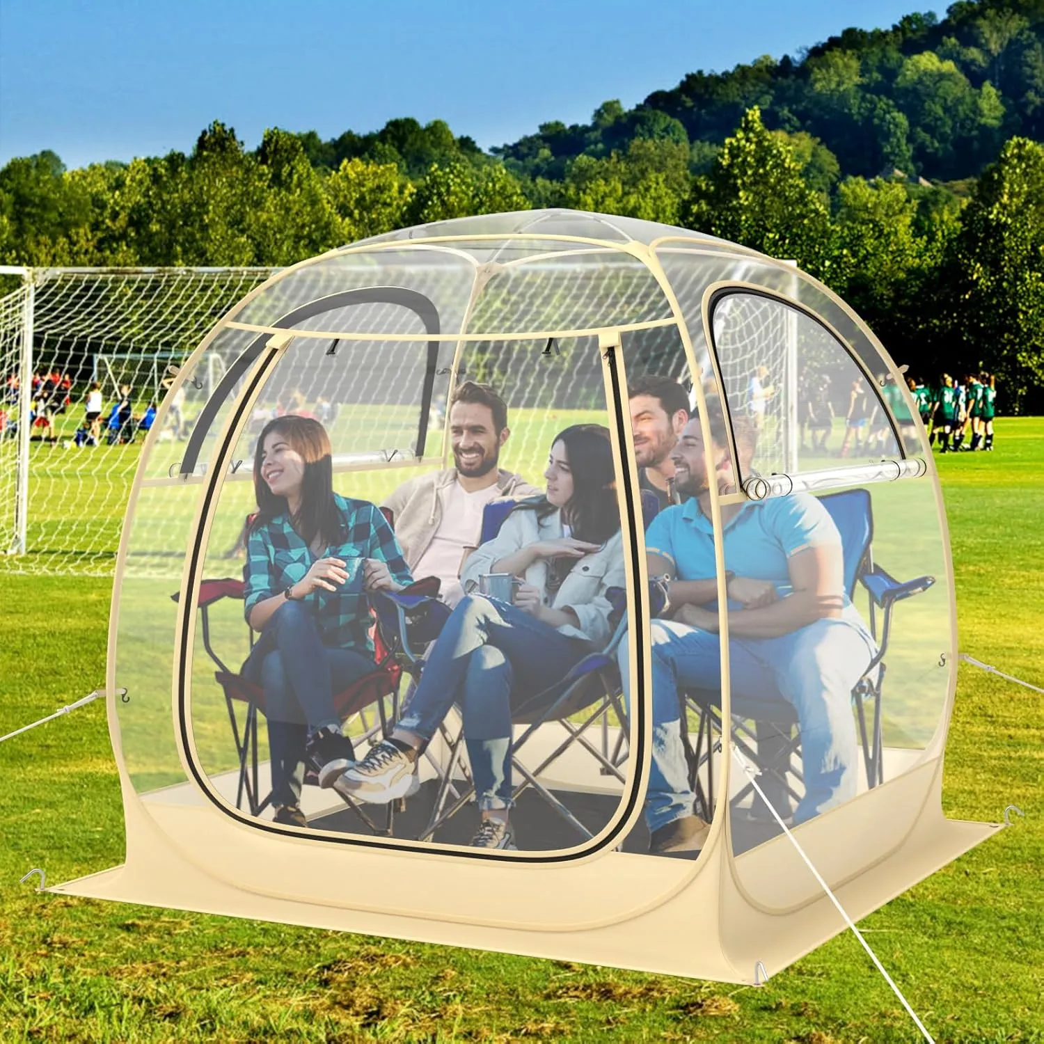 Goplus Sports Pop Up Weather Pod w/Carrying Bag, Floor Mat, Wind Rope, Stakes, Sand Bag, Outdoor Waterproof Clear View Bubble Tent for Parents Watching Events Camping, 4.2x4.2ft/6x6ft