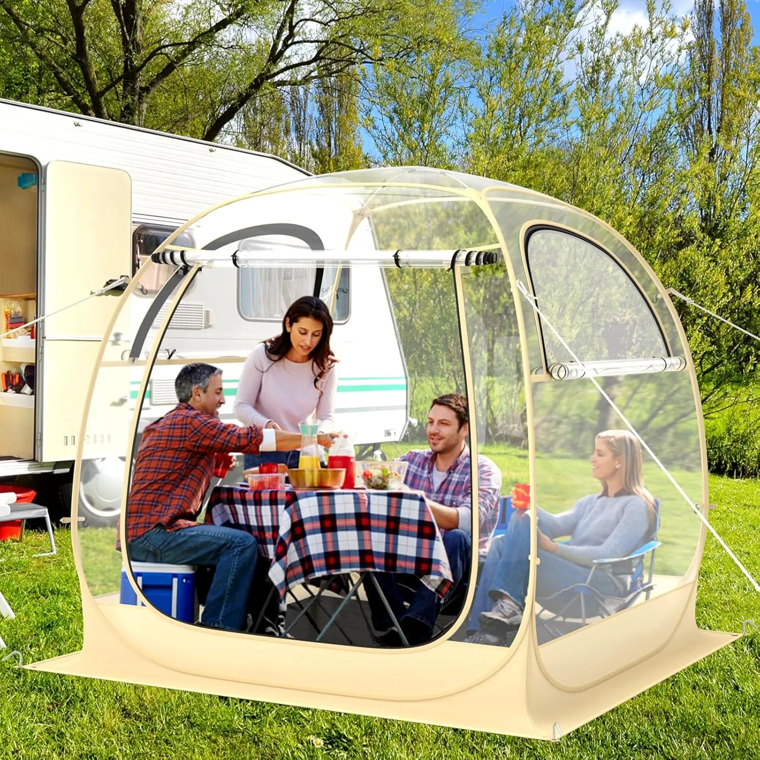 Goplus Sports Pop Up Weather Pod w/Carrying Bag, Floor Mat, Wind Rope, Stakes, Sand Bag, Outdoor Waterproof Clear View Bubble Tent for Parents Watching Events Camping, 4.2x4.2ft/6x6ft