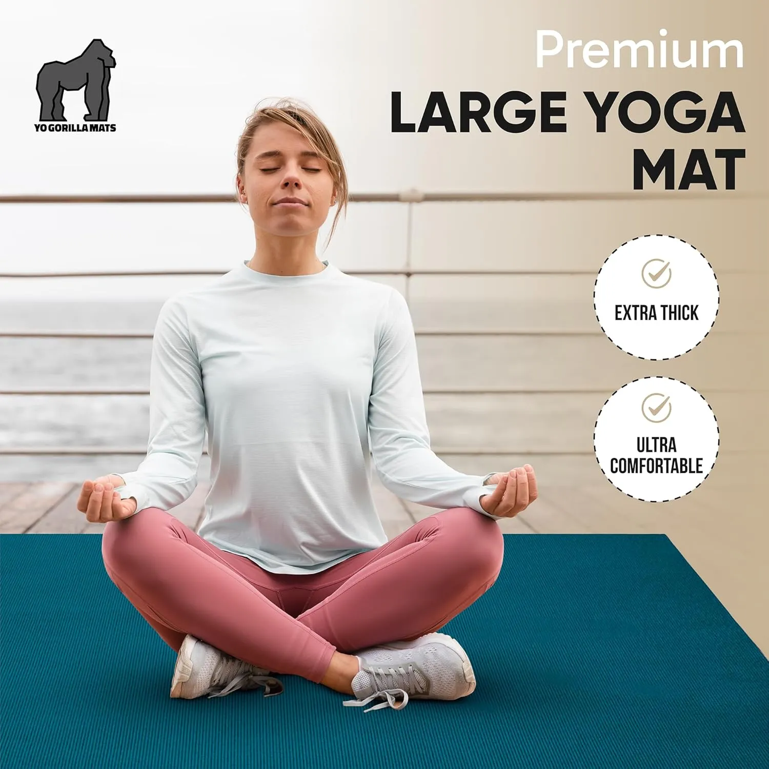 Gorilla Mats Premium Large Yoga Mat – 6' x 4' x 8mm Extra Thick & Ultra Comfortable, Non-Slip Barefoot Exercise Mat – Works Great on Any Floor for Stretching, Cardio or Home Workouts