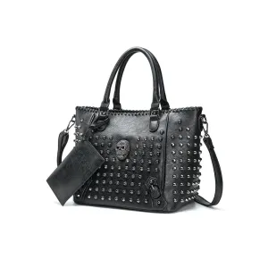Gothic Punk Skull Studded Faux Leather Handbag