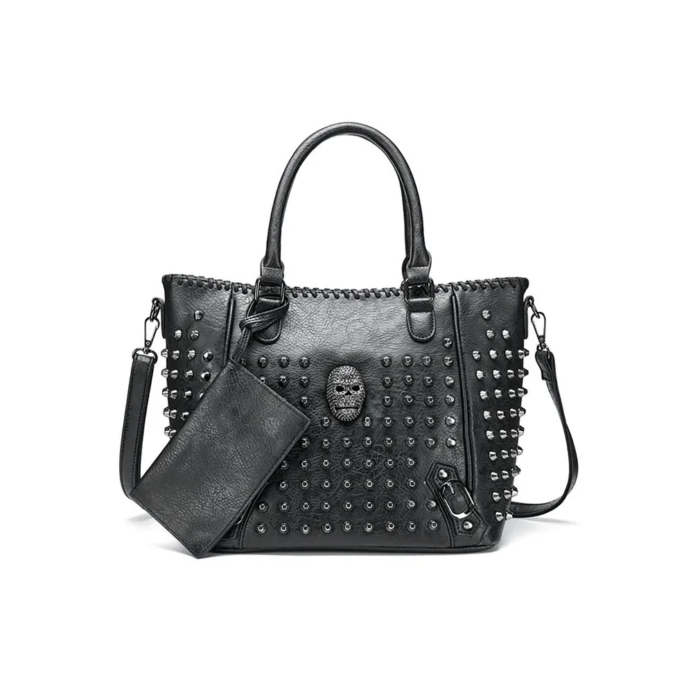 Gothic Punk Skull Studded Faux Leather Handbag