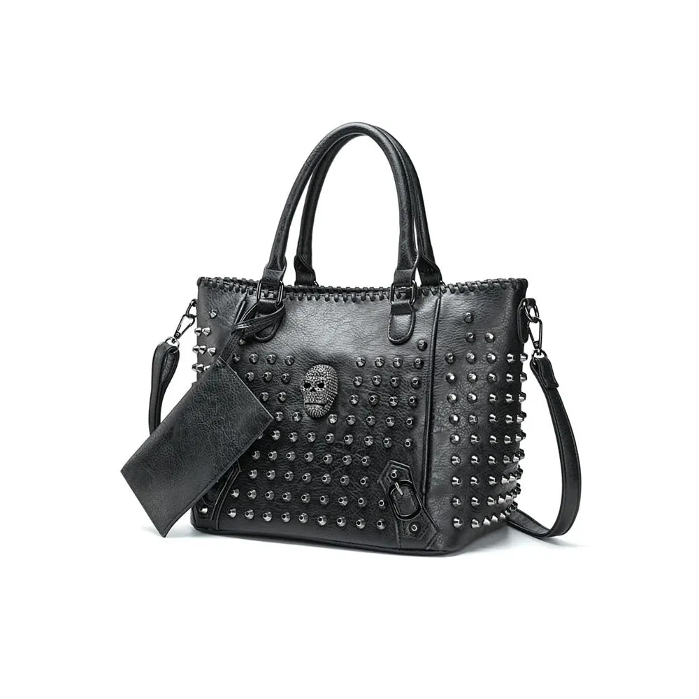 Gothic Punk Skull Studded Faux Leather Handbag