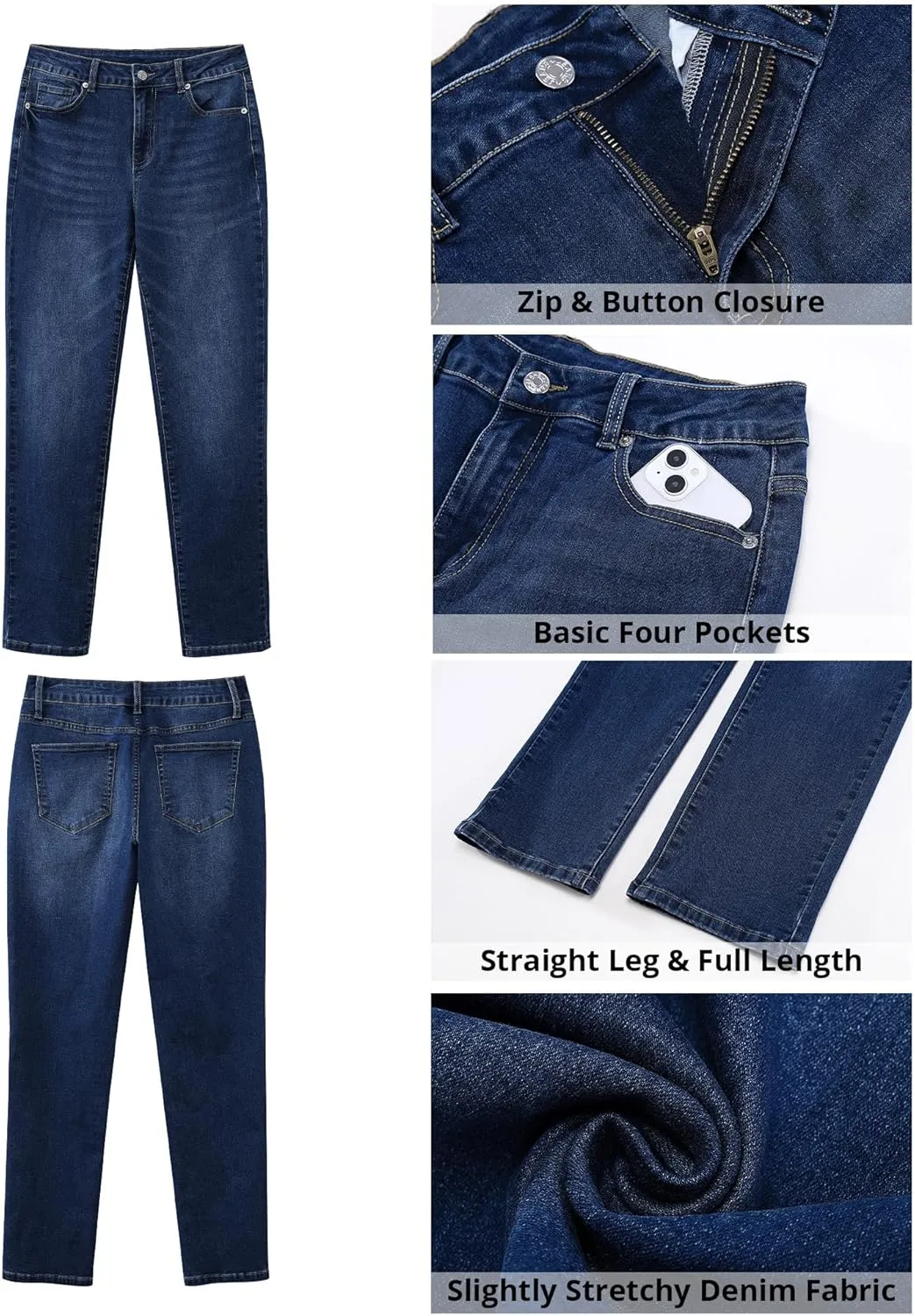 GRAPENT Straight Leg Jeans for Women High Waisted Trendy Slim Classic Stretchy Denim Work Trouser Jeans with Pockets