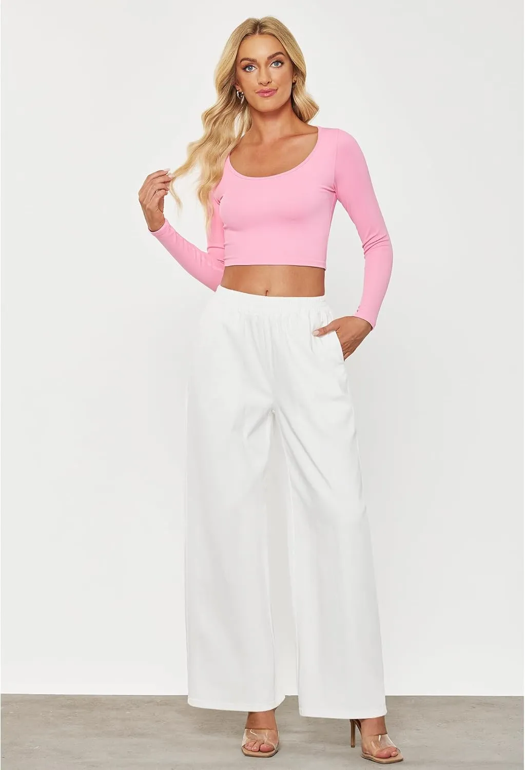 GRAPENT Wide Leg Pants Woman Pull On High Waisted Baggy Straight Leg Colored Jeans Stretch Twill Trouser Pants for Women