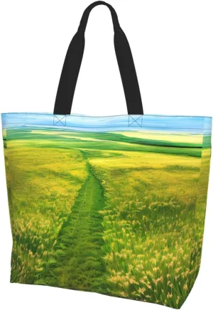 Grassland Paths Large Capacity Shoulder Shopping Bag For Outdoor Travel Beach Holiday Gift