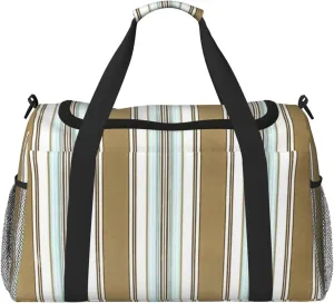Gray Blue Stripes Travel Duffel Bag Large Foldable Waterproof Overnight Bag For Beach Swim Bags Pool Sports Gym