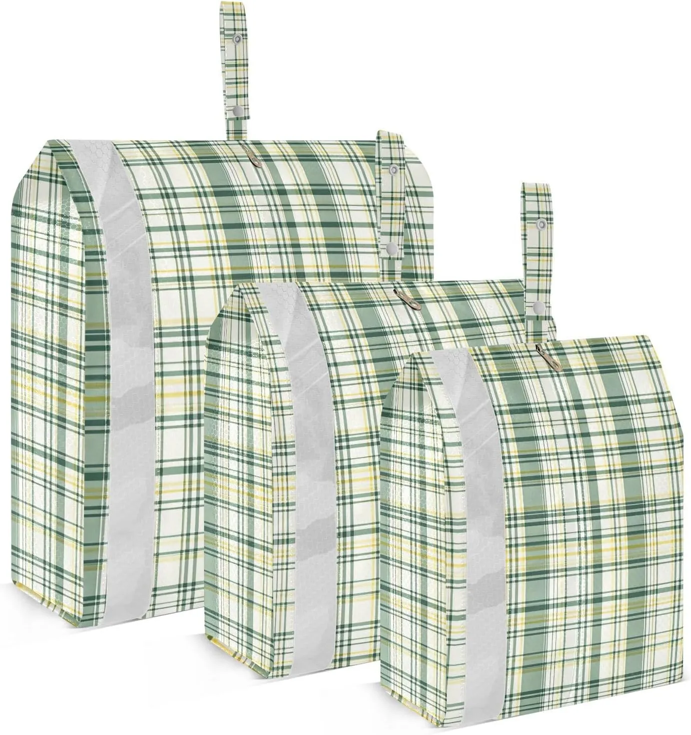 Green and White Tartan Travel Storage Bag with Lanyard - Portable Lightweight Classified Storage Bag with Zipper, Dust and Waterproof Travel Packing Cube for Suitcase,3 Pieces