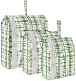 Green and White Tartan Travel Storage Bag with Lanyard - Portable Lightweight Classified Storage Bag with Zipper, Dust and Waterproof Travel Packing Cube for Suitcase,3 Pieces