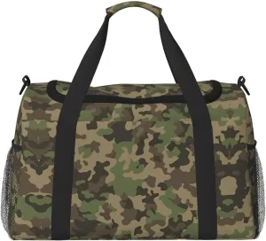 Green camo print Large Canvas Travel Duffel Bag Weekender Bags for Women Overnight Bag Carry On Tote Bag