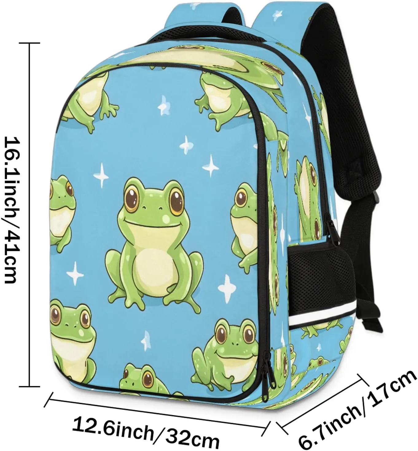Green Frog Travel Backpack Cartoon Pond Animals Waterproof Laptop Shoulder Bag with Adjustable Strap Casual Hiking Gym Travel Daypack