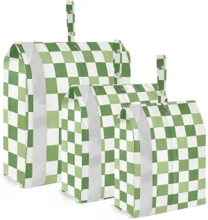 Green Gingham Travel Storage Bag with Lanyard - Portable Lightweight Classified Storage Bag with Zipper, Dust and Waterproof Travel Packing Cube for Suitcase,3 Pieces