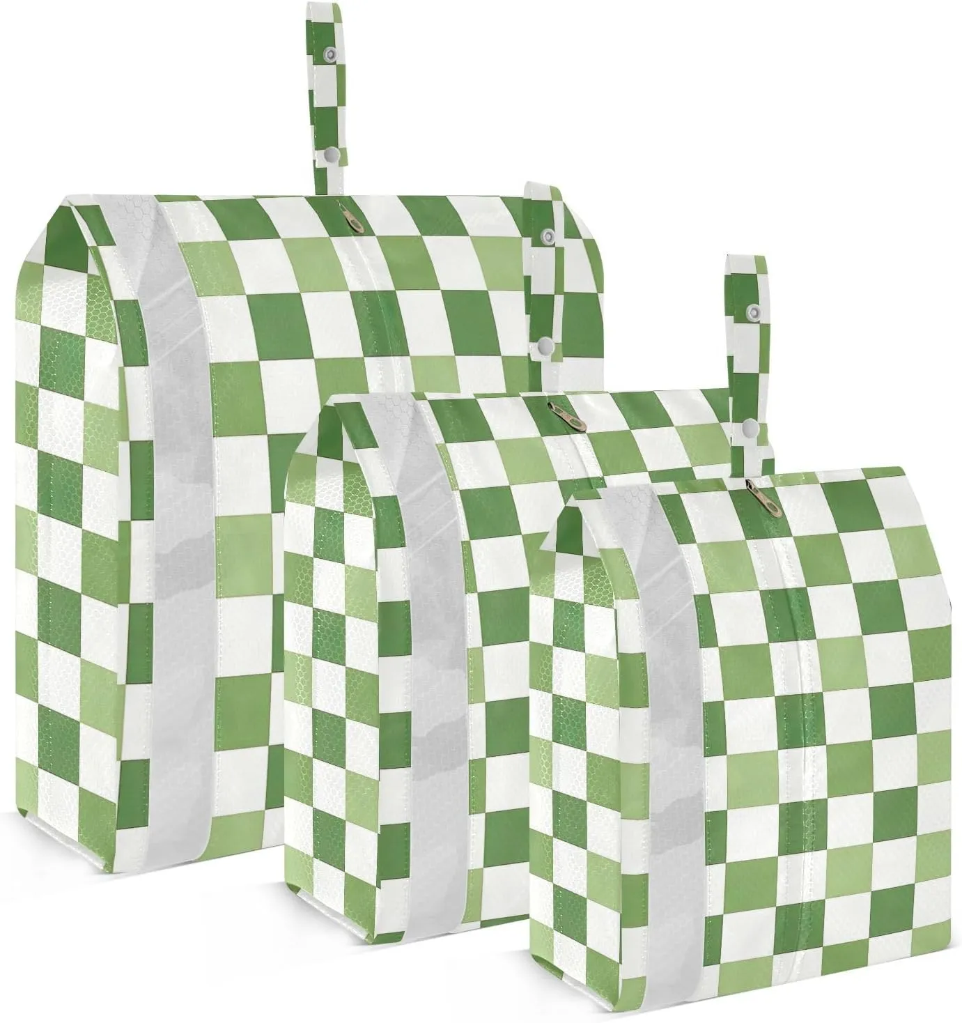 Green Gingham Travel Storage Bag with Lanyard - Portable Lightweight Classified Storage Bag with Zipper, Dust and Waterproof Travel Packing Cube for Suitcase,3 Pieces