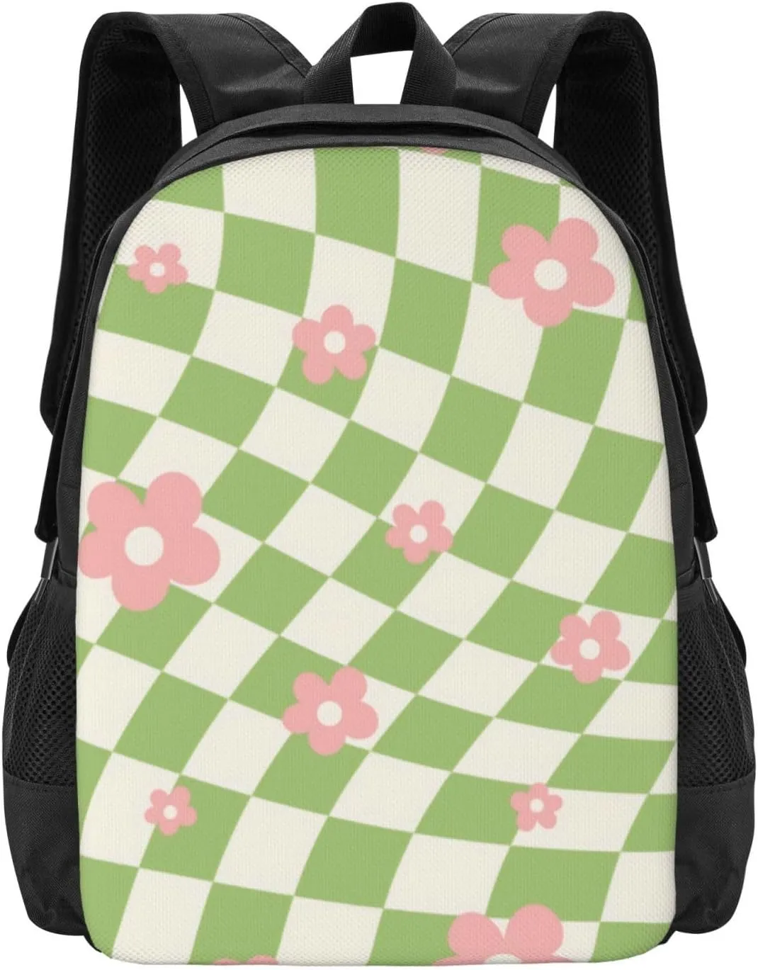 Green Pink Checkered Floral Lightweight Packable Backpack Travel Casual Large Capacity Daypack Foldable Backpack For Men Women