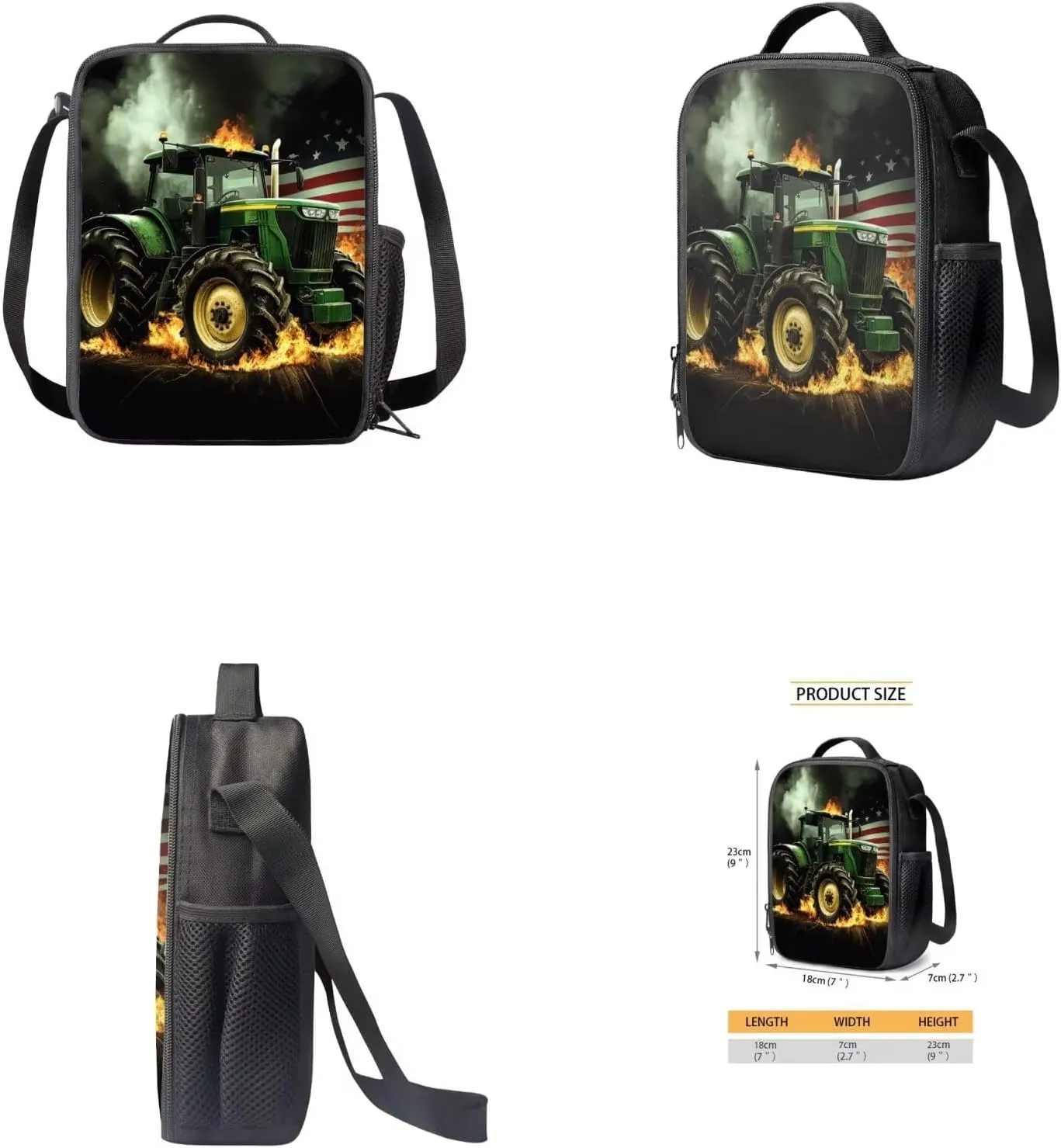 Green Tractor Elementary School Backpack for Boys Kids Bookbags with Lunch Box Bottle Pocket and Pencil Purse 4 in 1 Cool School Bag for Boys Casual Daypack Backpacks for Kids
