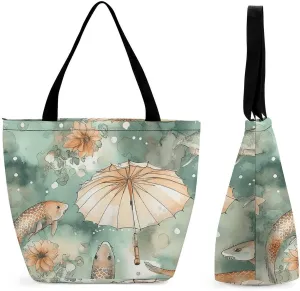 Grocery Bag Reusable Tote Bag Foldable Classical Pattern Flowers Shopping Bag Handbag Washable Shoulder Bag for Travel