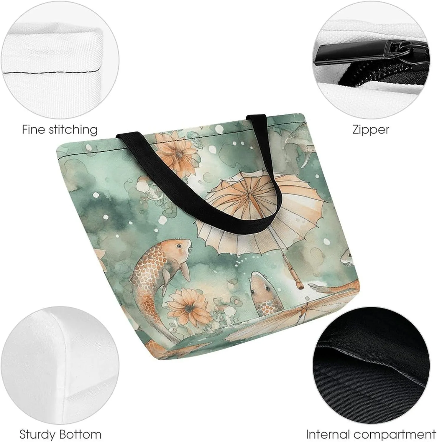 Grocery Bag Reusable Tote Bag Foldable Classical Pattern Flowers Shopping Bag Handbag Washable Shoulder Bag for Travel