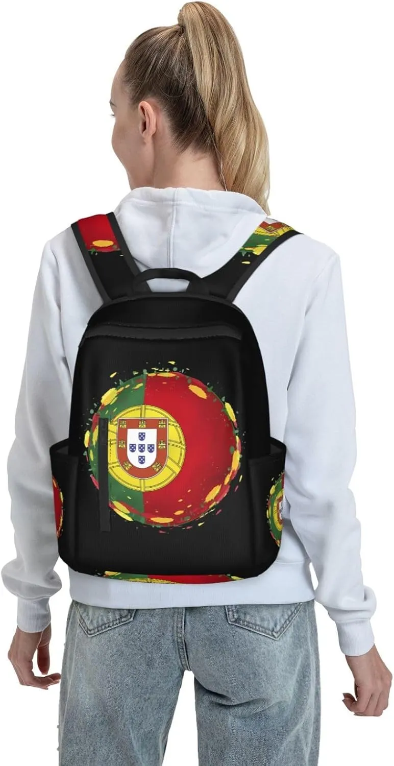 Grunge Portugal Flag Round Casual Backpacks Large Capacity Laptop Backpack Sports Rucksack Travel Daypack Adjustable Shoulder Strap Work Bag for Outdoor Camping
