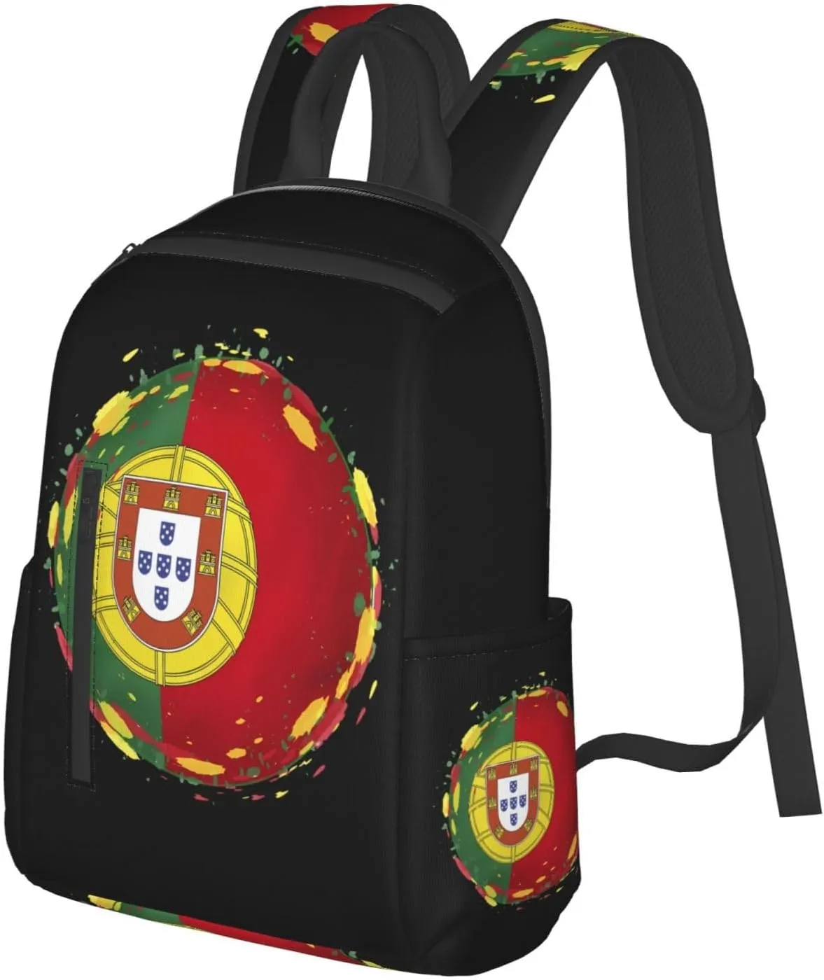 Grunge Portugal Flag Round Casual Backpacks Large Capacity Laptop Backpack Sports Rucksack Travel Daypack Adjustable Shoulder Strap Work Bag for Outdoor Camping